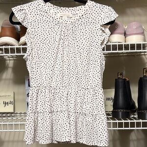 White Polka Dot Ruffle Sleeve Top